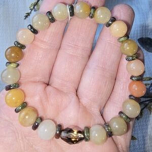 Fortune Jade With Dragons Blood And Czech Glass Bracelet